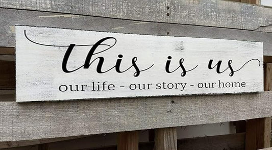 This is Us Sign, Our Life Our Story Our Home Sign, Farmhouse Family Wooden Wall Decor for Living Room Bedroom (This is Us) 6x16 Inch-Ruum Studio Home