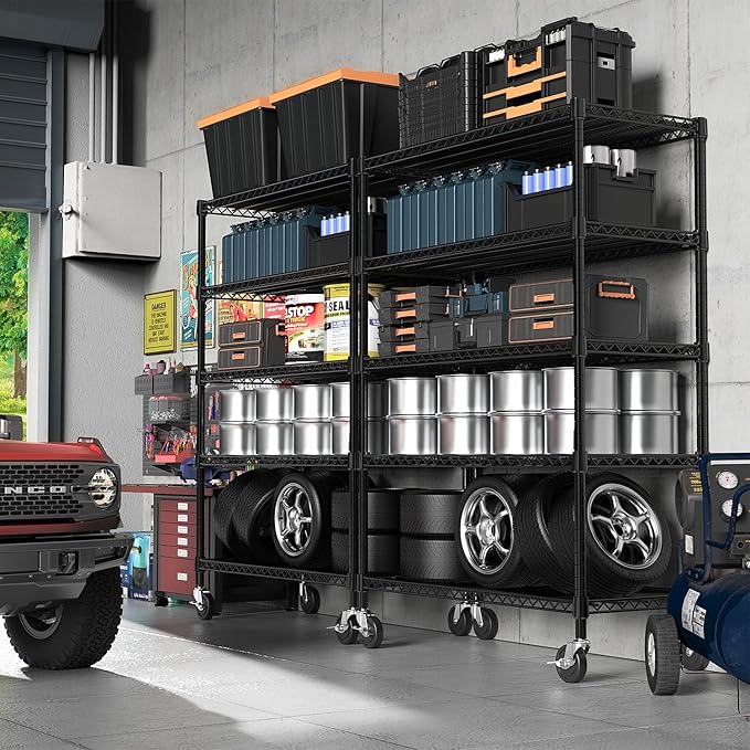 Garage Shelving 5 Tier Industrial Metal Shelving Units for Commercial, Basement, Pantry, Warehouse, School, Black Heavy Duty Easy Assembly 23.6" D x 53.2" W x 73.6" H-Ruum Studio Home