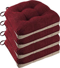 Non Slip Chair Cushions for Dining Chairs Set of 4 Kitchen Chair Cushions 18"x18"x3" Turfted Chair Pads Comfortable and Soft Seat Cushion with Ties, Burgundy-Ruum Studio Home