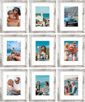 Vittanly 8x10 Picture Frames Set of 9, Shatter Resistant Plexiglass, Display 5x7 Pictures with Mat or 8x10 without Mat, Photo Frames for Wall or Tabletop, Engineered Wood, Distressed White-Ruum Studio Home