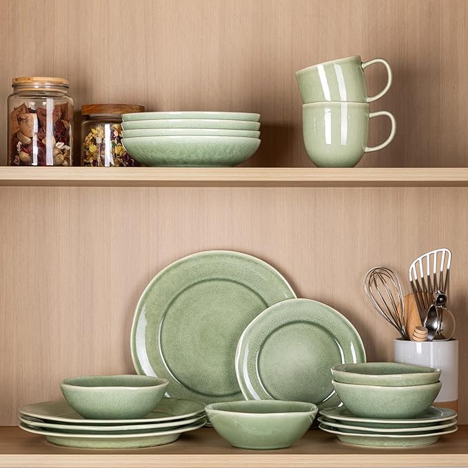 AmorArc Ceramic Dinnerware Sets, Handmade Stoneware Reactive Glaze Plates and Bowls Set, Scratch Resistant | Dishwasher & Microwave Safe Dishes Set, Service for 4 (12pc)-Ruum Studio Home