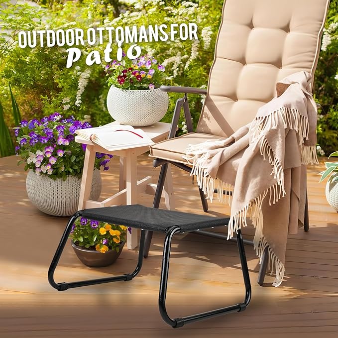 Outdoor Ottomans,Patio Foot Rest Portable Side Table Solid Steel Frame Small Seat All Weather Footrest for Indoor Outdoor Use 2 Pieces Black-Ruum Studio Home