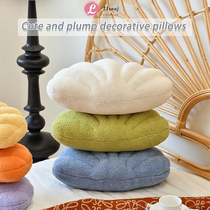 Green Seashell Throw Pillows, Shell Shaped Throw Pillows, 13 Inch Soft Home Decorative Pillow Plush Cushion for Bed Couch Living Sofa Room Decor Accent Throw Pillow-Ruum Studio Home
