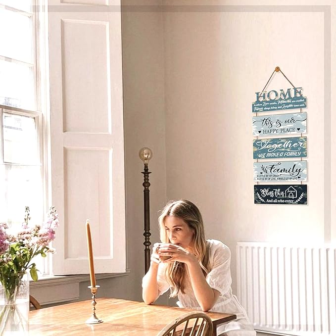 Wooden Collage Panels Home Positive Affirmations Wall Art - Wall Plaques for Living Room,Bedroom,Dining Room,Bathroom - Multicolor Family Rustic Farmhouse Wall Decor 5pcs-Ruum Studio Home