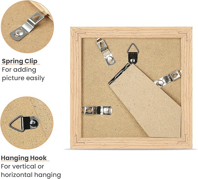 upsimples 4x4 Picture Frame, Natural Solid Wooden Picture Frames, Display 3x3 with Mat or 4 x 4 Without Mat, Wall or Tabletop, 1 Pack, Natural-Ruum Studio Home