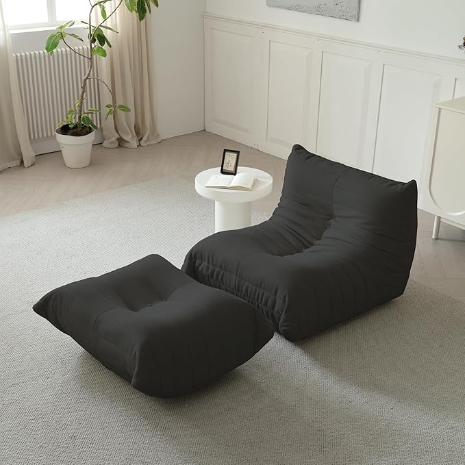 Luxury Ottomans, Modern Square Foot Rest for Sofa Couch Chair, Lazy Floor Seating, Fireside Bean Bag Chair, Tatami Sofa Lounger for Living Room, Bedroom, Office, Black-Ruum Studio Home