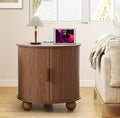 AVZEAR 24" Large Round End Table with Charging Station, Farmhouse Fluted Sofa Side Table with Sliding Tambour Door & Storage, Mid-Century Wood Nightstand for Living Room, Bedroom, Walnut-Ruum Studio Home
