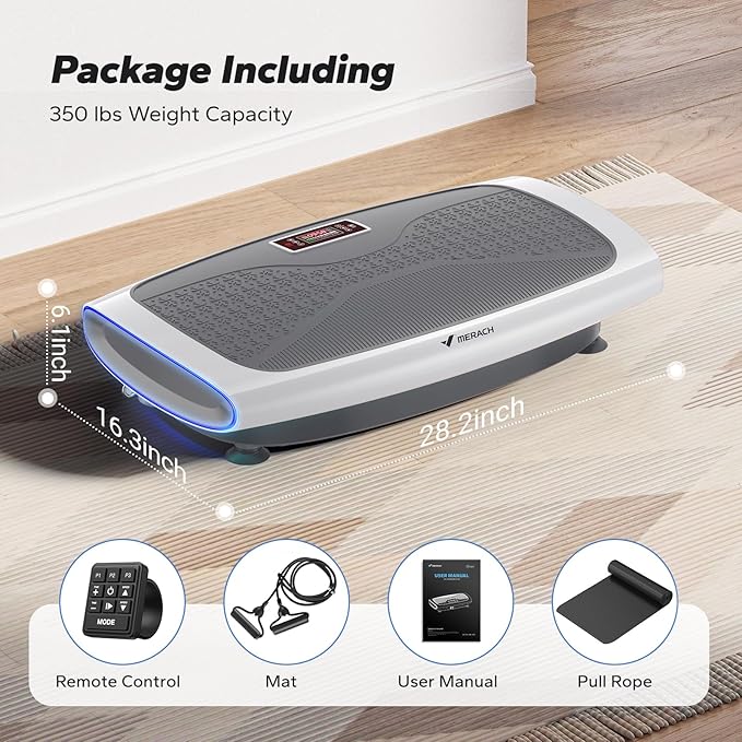 MERACH Vibration Plate Exercise Machine, 3D & 4D Vibration Plate with 2 Tension Ropes LED Display, Whole Body Vibration Platform for Women Men, Exercise Equipment for Home-Ruum Studio Home