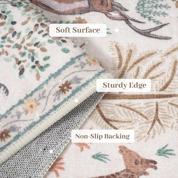 OJIA Jungle Print Washable Area Rugs 5x7, Soft Modern Rugs for Living Room Ultra-Thin Non-Shedding Bedroom Rug, Stain Resistant Neutral Area Rug Large Carpet for Dining Room Kids Nursery Playroom-Ruum Studio Home