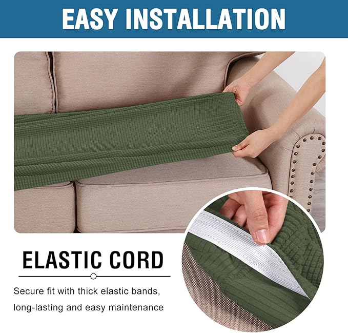 H.VERSAILTEX Super Stretch Individual Seat Cushion Covers Sofa Covers Couch Cushion Covers Slipcover Sets Thick Jacquard Textured Twill Fabric (1 Piece Chair Cushion Cover, Bronze Green)-Ruum Studio Home