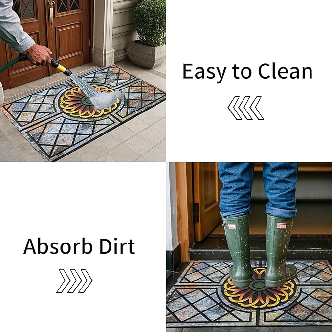 Door Mat Welcome Mat, Heavy Duty Door Mat 23.6 x 35.4 Inch Front Door Mat Rug Doormat for Outdoor Entrance Home Non-Slip Rubber Rug for Front Door, Outside, Entryway, Patio (Flower)-Ruum Studio Home