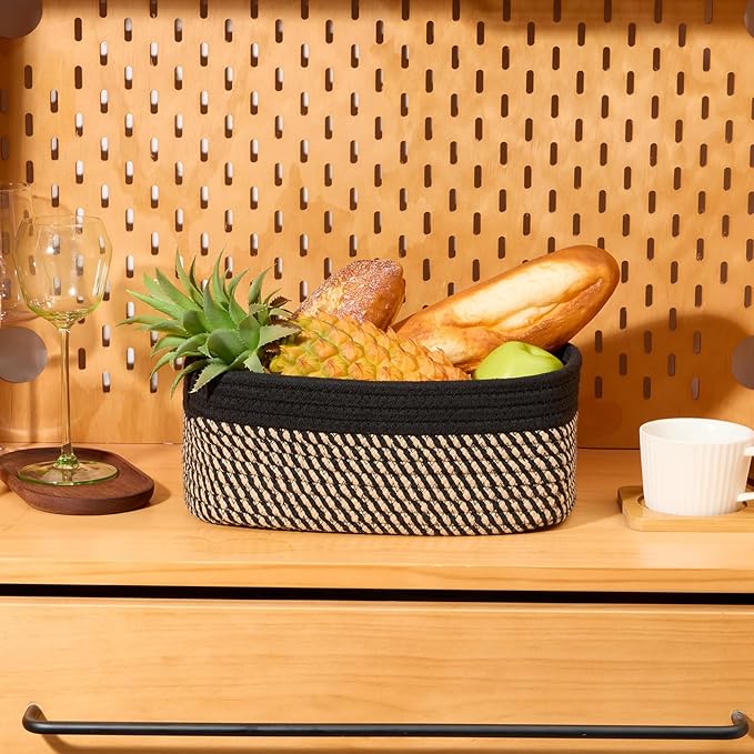 Small Storage Baskets for Organizing | Closet Organizer Bins | Shelf Toy Basket | Woven Rope Baskets | Cube Decorative Box | Shallow Basket | 11.5x7.5x4.7” | 4 Packs Black Brown-Ruum Studio Home