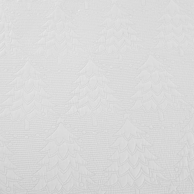 MarCielo 3-Piece Christmas Quilt 100% Cotton Oversized Bedspread Lightweight Coverlet Embroidery Christmas Tree Pattern Bedding Set (TC Bright White, Oversized Queen (100"x106"))-Ruum Studio Home