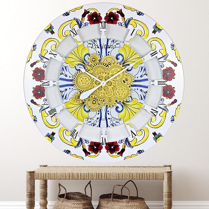 The Gears Clock Wall Clock Italy Collection with Moving Gears (Positano, 36 inch Round)-Ruum Studio Home