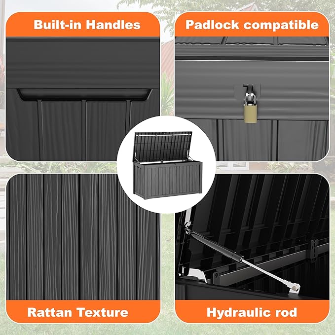 150 Gallon Resin Deck Box, Lockable Patio Outdoor Storage Box for Furniture, Garden Tools and Tools Storage, Waterproof Outside Storage Boxes - Black-Ruum Studio Home