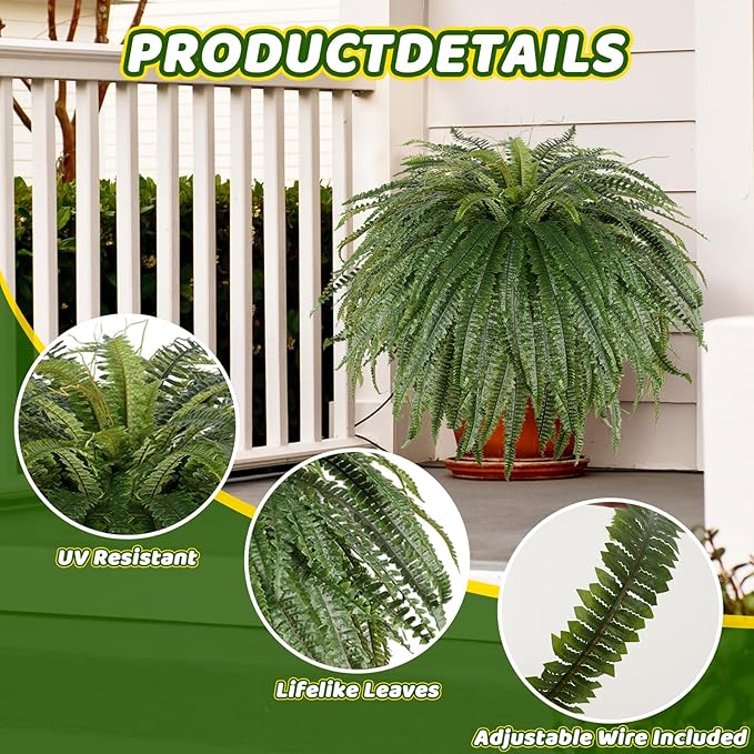 Single Silky 50" Artificial Fern Plant, Large Fake Fern with 128Fronds, Realistic Faux Boston Fern Bush for Outdoors & Indoor, Silk Greenery for Planter, Garden, Office, Home Décor-Ruum Studio Home