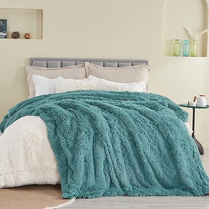 GONAAP Fuzzy Faux Fur Throw Blanket Light Teal Super Soft Cozy Plush Fuzzy Shaggy Blanket for Couch Sofa Bed (Light Teal, Throw(50"x60"))-Ruum Studio Home