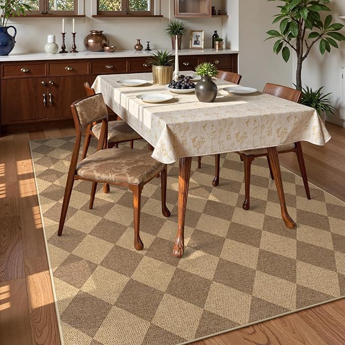 Lahome Checkered Easy Jute 6x9 Rug, Large Rugs for Living Room Dining Room Farmhouse Indoor Outdoor Carpet, Checkerboard Washable Geometric Rug Non Slip Black Carpet for Office Backyard Patio-Ruum Studio Home