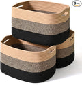 Storage Baskets for Organizing Shelves, Decorative Baskets for Storage, Woven Cotton Rope Basket for Living Room Bedroom Nursery, 15"x11"x9.5", 3 Packs, Gradient Black & Jute-Ruum Studio Home
