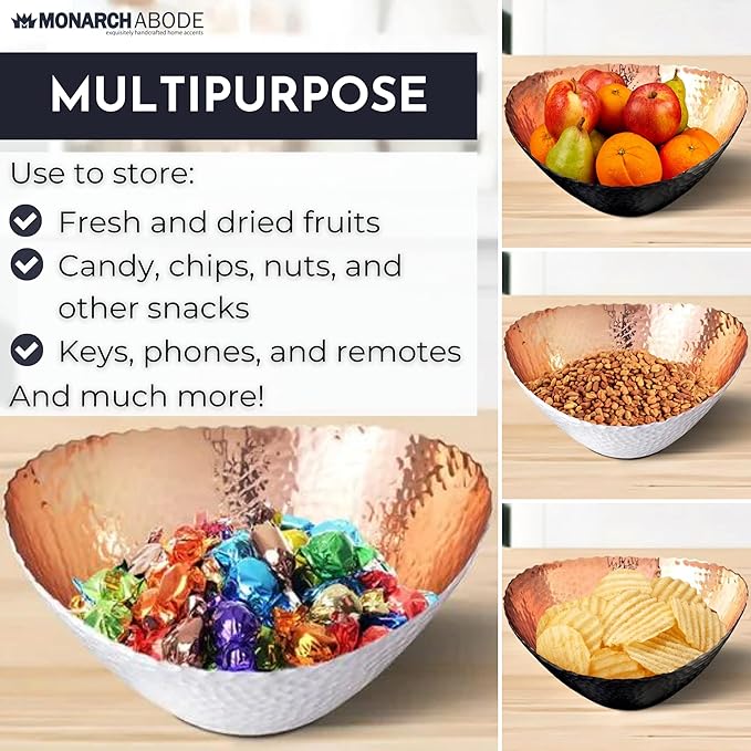 Monarch Abode Hand Hammered Decorative Bowl for Home Decor, 7.5-Inch White and Copper Plated – Key Bowl for Entryway Table, Catch All, Decorative Fruit Basin, Key Holder, Bowls for Home Decor-Ruum Studio Home