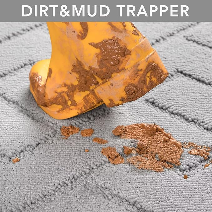 hicorfe Front Door Mat Outside Entrance,24"x35" Absorbent Muddy Dirt Resist Welcome Door Mats Outdoor Indoor,Stain and Fade Resistant,Non Slip Backing Entry Mat Doormat for Entryway (Light Grey)-Ruum Studio Home