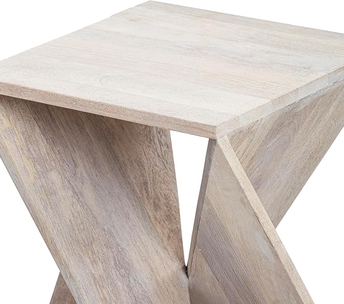 Modern Hand Made One-of-a-Kind Carved Mango Wood End Table, Farmhouse Side Table,Farmhouse End Table,Living Room,Bedroom, Accent Table, Contemporary Architectural Designed Whitewash,Assembled-Ruum Studio Home