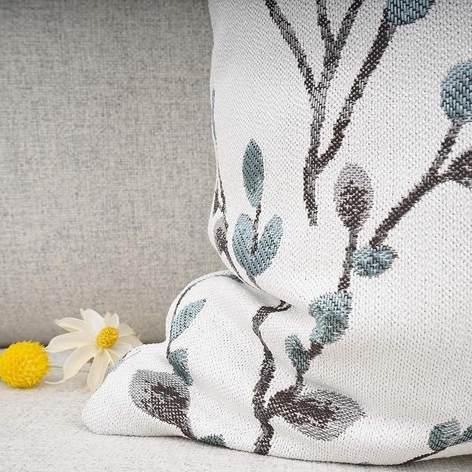 YOUR SMILE Classical Embroidery Jacquard Teal Leaf Pattern Square Decorative Throw Pillow Case Cushion Cover 18x18 inch-Ruum Studio Home