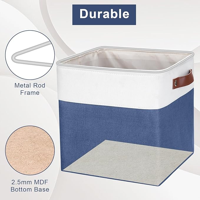 Collapsible Fabric Storage Cubes 11x11 Cube Storage Bins, 4 Pack Closet Baskets Box with Handles for Organizing, Shelf, Toys, Clothes, Home, Office, Nursery (Navyblue&White)-Ruum Studio Home