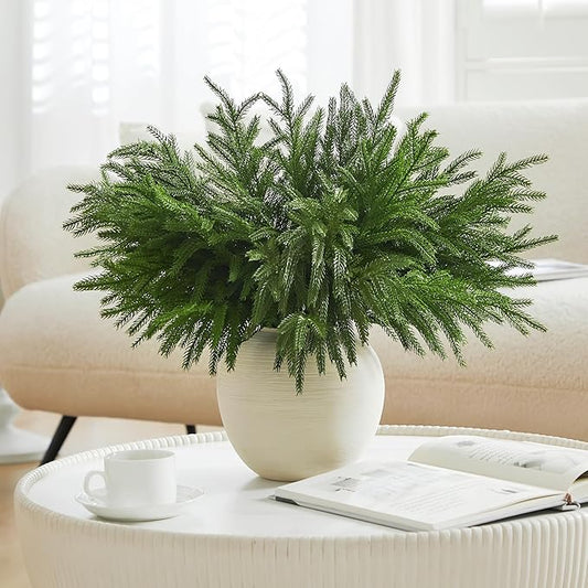 WeGuard 16 Pcs Real Touch Artificial Norfolk Pine Branches, 18 Inches Faux Cedar Pine Stem Fake Christmas Greenery Picks for Vase DIY Garland Wreath Christmas Decor Home Decor-Ruum Studio Home