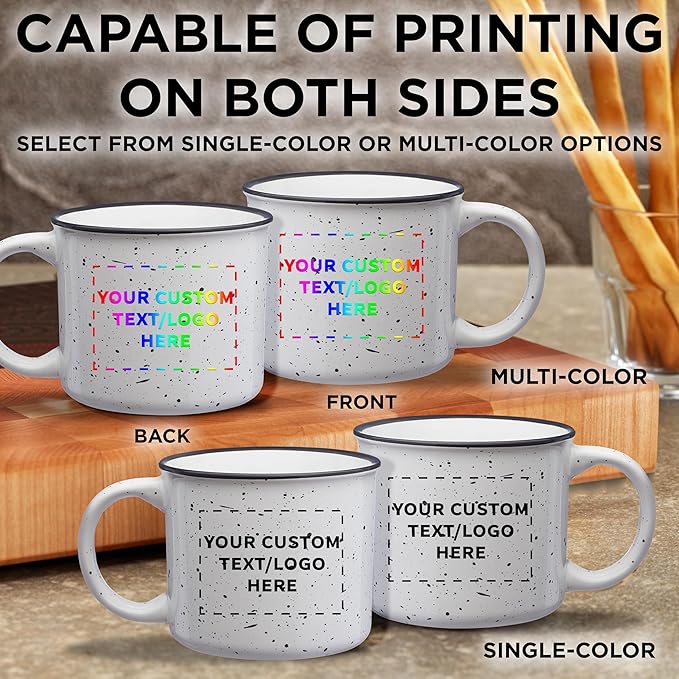 DISCOUNT PROMOS Custom Ceramic Campfire Coffee Mugs 13 oz. Set of 10, Personalized Bulk Pack - Perfect for Tea, Espresso, Cappuccino, Hot Cocoa - White-Ruum Studio Home