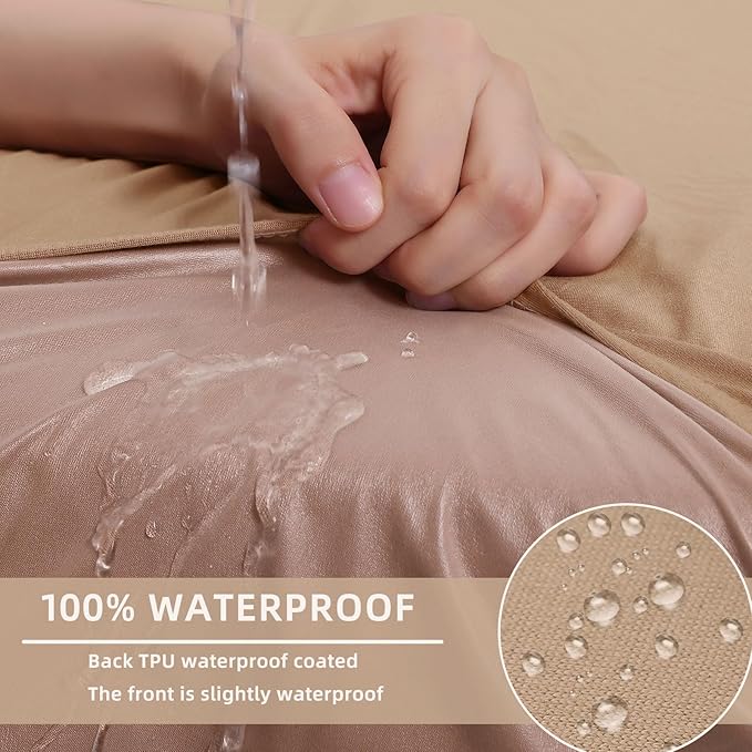 hyha Waterproof Couch Cushion Covers, Stretch Sofa Couch Seat Slipcover for Dog Washable, Non-Slip Waterproof Outdoor Cushion Covers for Patio Furniture Replacement (3 Pieces, Camel)-Ruum Studio Home