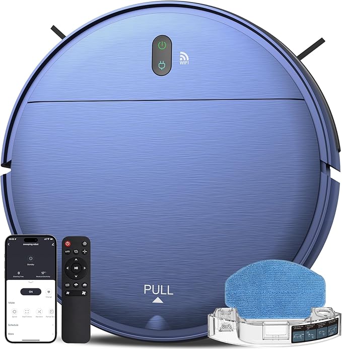 ZCWA Robot Vacuum and Mop Combo,2.4GHz WiFi Link Vacuum Robot,4 Cleaning Mode Robotic Vacuums Cleaner,APP/Remote Aspiradora Robot,Self-Charging Robot Vacuum for Pet Hair,Stains,Carpets,Corner-Ruum Studio Home