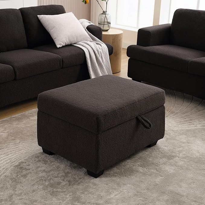 Ottoman Sofa, Modern Comfortable Ottoman with Storage Space for Living Room Apartment Lounge Sofa, Black Bouclé-Ruum Studio Home