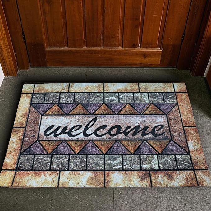 Door Mat Welcome Mat, Heavy Duty Door Mat 17.7 x 29.5 Inch Front Door Mat Rug Doormat for Outdoor Entrance Home Non-Slip Rubber Rug for Front Door, Outside, Entryway, Patio (Brown Welcome)-Ruum Studio Home
