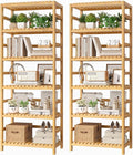 FOTOSOK 6-Tier Bamboo Shelf Set of 2, Bamboo Bookcase with Adjustable Shelves, Free Standing Storage Shelf Unit and Plant Flower Stand, Tall Large Bookshelf for Kitchen, Bathroom, Home Office, Natural-Ruum Studio Home