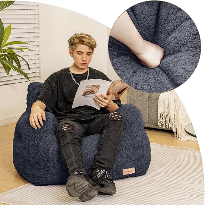 Bean Bag Chair with Filler, Bean Bag Sofa with Tufted Soft Stuffed Filling, Fluffy and Lazy Sofa, Comfy Cozy BeanBag Chairs with Memory Foam for Dorm, Apartment, Living Room (Blue)-Ruum Studio Home