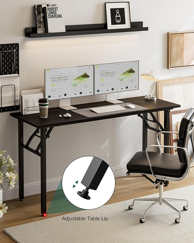 Frylr Small Folding Computer Desk – Portable 55.1 Inch Foldable Laptop Table, Collapsible and Compact for Easy and Fast Setup, Lightweight for Small Spaces, Home Craft and Study Use, Charcoal Wenge-Ruum Studio Home