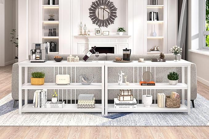 FOLUBAN Modern Sofa Console Table for Entryway, 3 Tier Wood Foyer Table for Hallway Living Room Behind Couch, White Oak-Ruum Studio Home