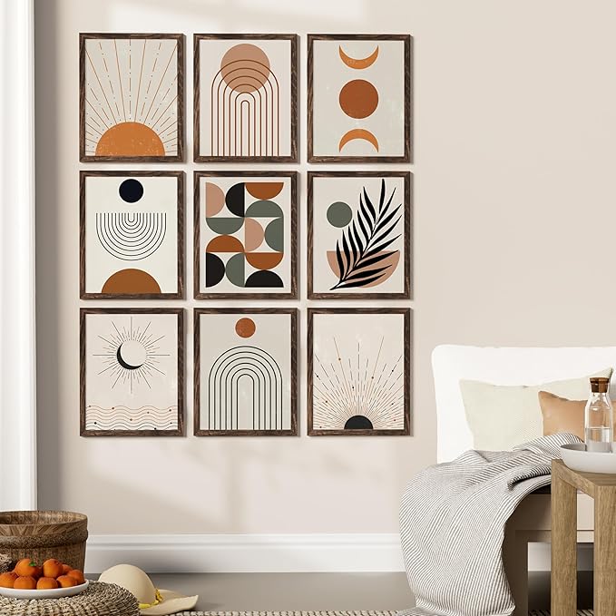Vittanly 11x14 Picture Frames Set of 9, Shatter Resistant Plexiglass, Display 8x10 Pictures with Mat or 11x14 without Mat, Photo Frames for Wall or Tabletop, Engineered Wood, Brown-Ruum Studio Home