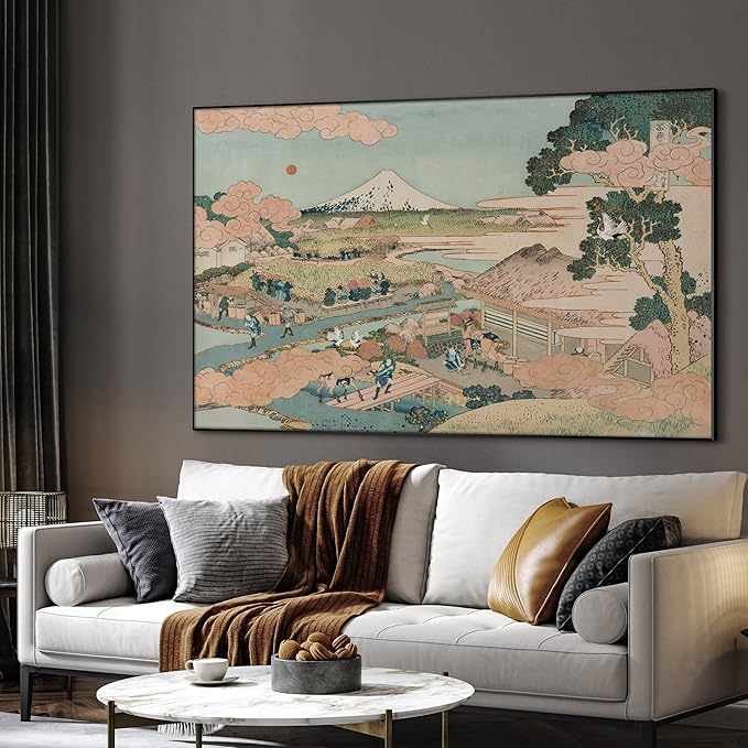 SIGNWIN 46"x72" Extra Large Framed Wall Art Japanese Ukiyo-e Landscape, Timeless Mt. Fuji Scene for Zen-Inspired or Asian-Style Interiors for Home Living Room Bedroom Decor (Frame Assembly Required)-Ruum Studio Home