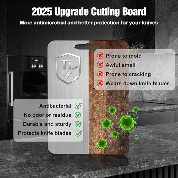 Titanium Cutting Board for Kitchen - 100% Pure Titanium Cutting Boards Non Toxic - 2025 New Upgrade Double Sided Metal Chopping Boards for Meat, Vegetables, Fruits, Dishwasher Safe (14 x 10 In)-Ruum Studio Home