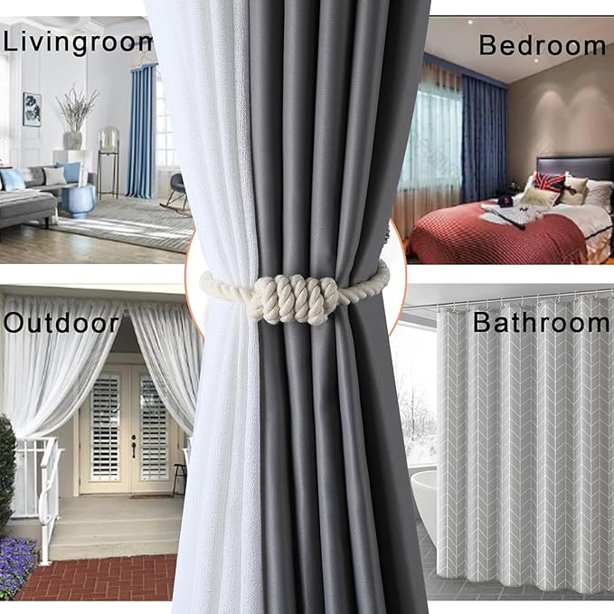 Fenghuangwu 4Pack Magnetic Curtain Tiebacks – Bohemian Style Handmade Woven Tie-Backs for Drapes,Elegant Exquisite Knot Holdbacks,Outdoor Boho & Modern Home Decor（Black-Ruum Studio Home