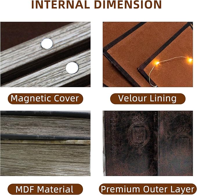 Decorative Book Box Set of 3,Vintage Style Book Shaped Storage Box,Leather Decorative Wooden Trinket Jewelry Books Boxes with Antique Embossed Pattern,Mother's Day/Graduation /Birthday Gift Idea-Ruum Studio Home