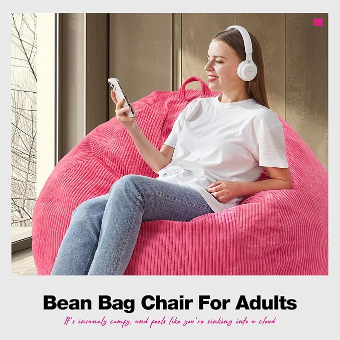 Hobestluk 4.5FT Bean Bag Chair Giant Bean Bag Chair with Filler Included Adult Bean Bag Chairs with Removable Cover for Bedroom Living Room - (Jumbo, Pink)-Ruum Studio Home