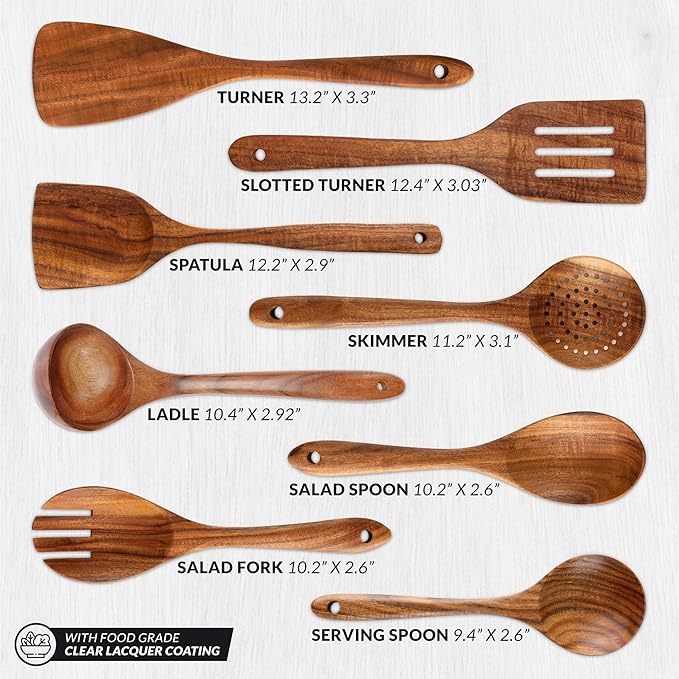 Zulay Kitchen Premium 8-Piece Wooden Spoons - Smooth Finish, Natural Teak Wood, Non-Stick, Handmade-Ruum Studio Home
