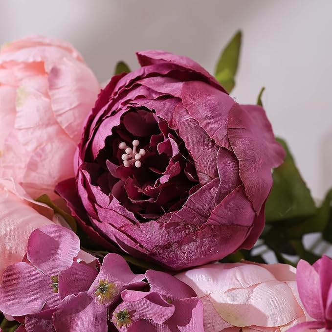 Duovlo Fake Flowers Vintage Artificial Peony Silk Flowers Wedding Home Decoration,Pack of 1 (New Sweetened Bean)-Ruum Studio Home