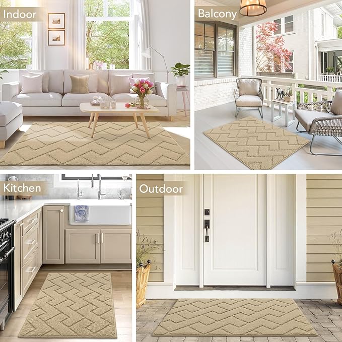 hicorfe Indoor Door Mat,Non Slip Door Mats,32"x48" Front Back Door Mat Rubber Backing,Absorbent Resist Dirt Entrance Inside Floor Mats for Entryway Washable Low-Profile(Beige)-Ruum Studio Home