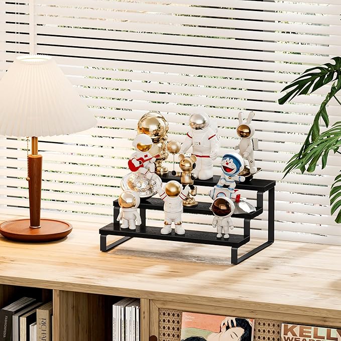 Giikin 3 Tier Spice Rack, Cabinet Organizer Shelf, Wooden Spice Rack for Countertop, Kitchen Counter Storage Shelves Cupcake Stand Holder Display Stand, Black-Ruum Studio Home