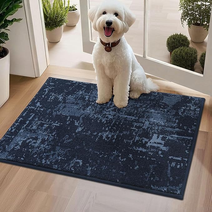 BEQHAUSE Dirt Trapper Door Mat 20"x32" Non-Slip Door Mats Washable Entryway Rugs Stain Resistant Doormat Absorbent Welcome Floor Mat for Front Back Door, Muddy Wet Shoes & Paws,Blue-Ruum Studio Home