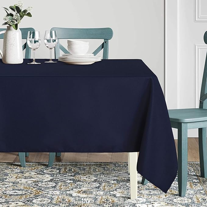 sancua Rectangle Tablecloth - 60 x 120 Inch - Stain and Wrinkle Resistant Washable Polyester Table Cloth, Decorative Fabric Table Cover for Dining Tables, Buffet Parties and Camping, Navy-Ruum Studio Home